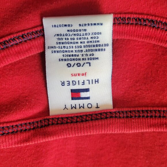 Tommy Hilfiger Womens Red Cotton L/S Split Hem Logo Top L/G - Picture 4 of 8